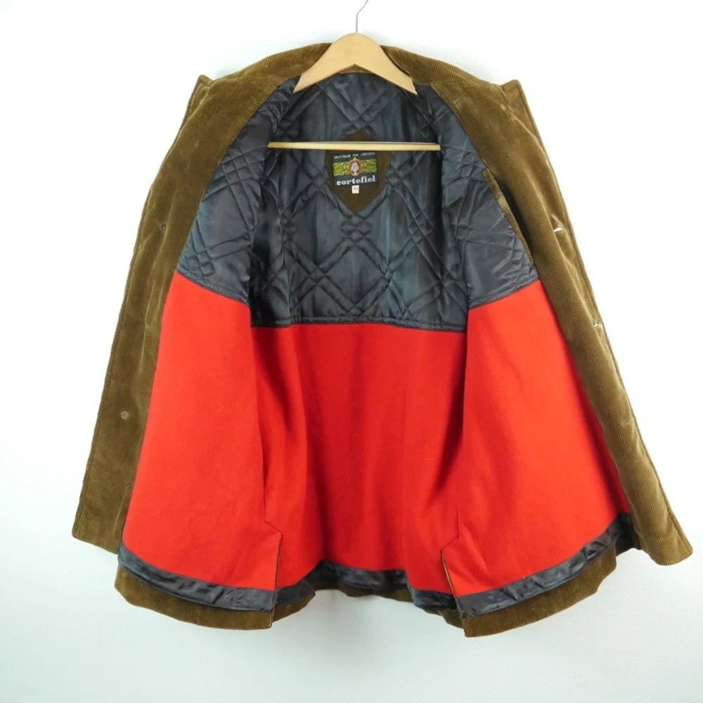 Vintage Cortefiel Corduroy Shooting Jacket Brown Suede Patch Hunting Coat 42